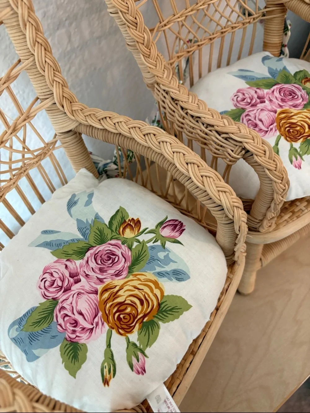 2 American Girl Doll Wicker Doll Chairs Floral Cushions